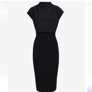 Express Draped Mockneck Midi Sheath, Black